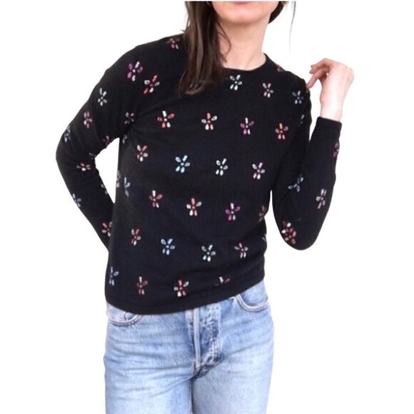 Talbots Sweaters - Talbots Cashmere Black Floral Pullover Sweater Lightweight Women Size Small